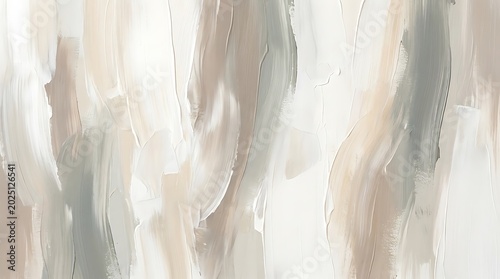 Abstract oil painting with soft pastel brush strokes in neutral beige gray and green colors