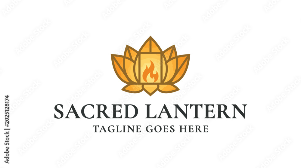 Fototapeta premium Sacred lantern lotus flame logo emblem with golden yellow tones and clean graphic style