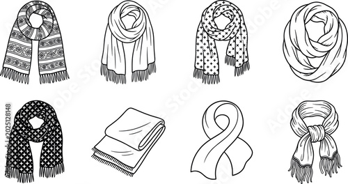 Foto Winter scarf vector collection with elegant knitted wraps and fashion accessorie
