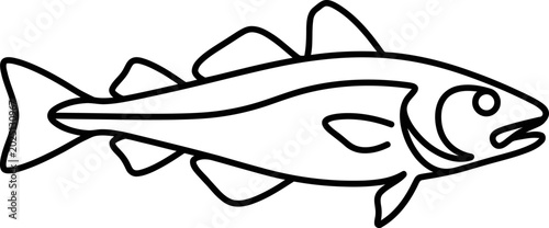 Simple black line drawing of a fish swimming to the right side