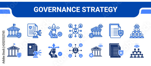 Foto Governance Strategy Icon Collection,  featuring Governance, Policy Strategy, Decision Making, Stakeholder, Oversight, Compliance, Public Vision