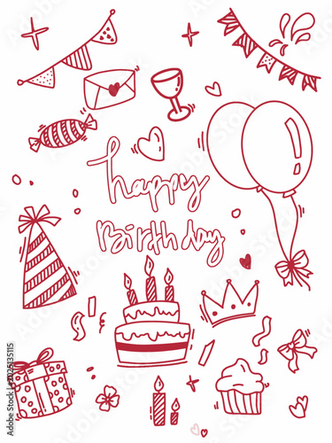 Cute Hand Drawn Happy Birthday Doodle Celebration Illustration