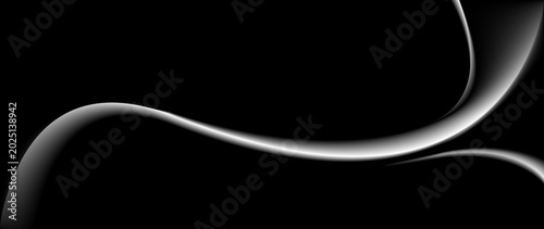 Foto elegant curved light streak background, glowing white line wave, black and white