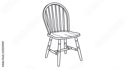 Tableau sur toile Hand-drawn sketch of a classic wooden Windsor chair on white background