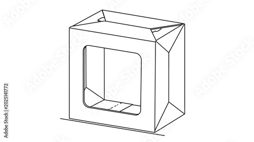 Tableau sur toile Foldable Cardboard Box With Window - Line Art Illustration