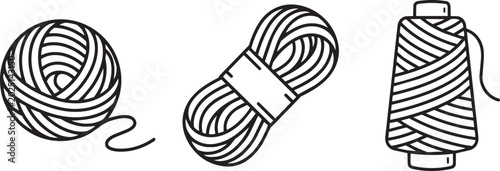 Cuadro en lienzo yarn and thread spool line art icon set for knitting and sewing vector illustrat