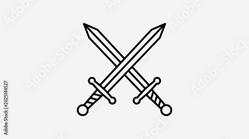 Foto Two Crossed Swords, Medieval Weapon Outline Icon, White Background