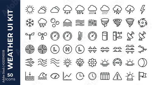 Bild auf Leinwand weather UI kit line icon set