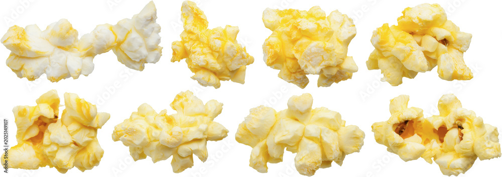 Fototapeta premium Tasty popcorn close up set isolated on white background