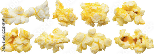 Tasty popcorn close up set isolated on white background