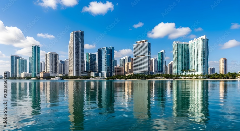 Obraz premium Miami Skyline Reflection on Water.