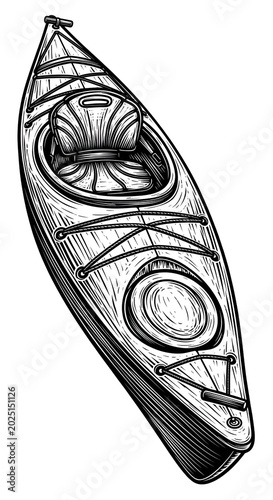 Isolated Kayak Illustration Hand Drawn Sketch Style