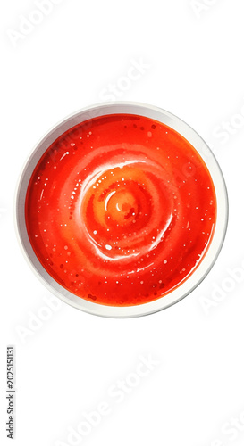 Isolated Ketchup Bowl Realistic Photo with Swirls and Red Orange Colors