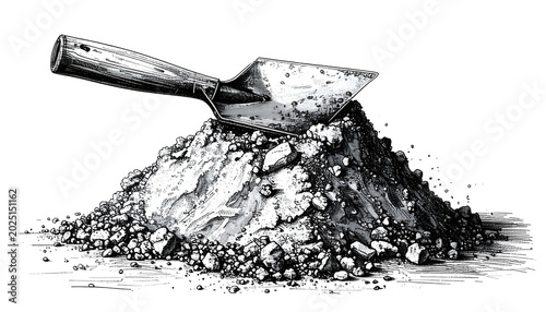 Isolated Illustration Of Soil Pile With Trowel Sketch Style