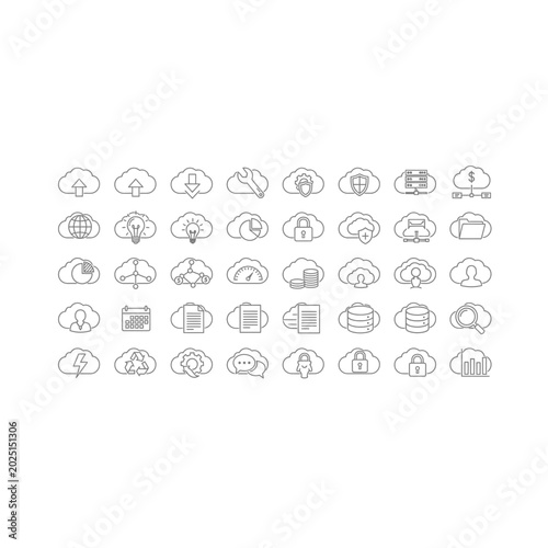 Collection of professional business and technology outline icons with business