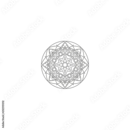 Intricate geometric mandala pattern outline with geometric ornament circular
