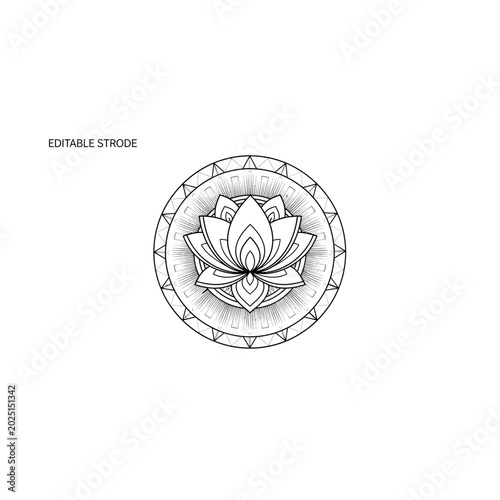 Minimalist zen lotus flower mandala line art illustration with minimalist