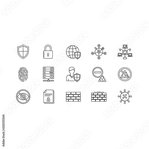 Cybersecurity and internet network protection icons with cybersecurity, security