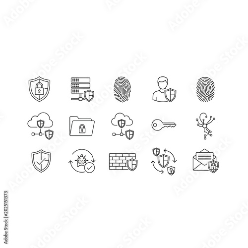 Information technology and digital security icon collection with security