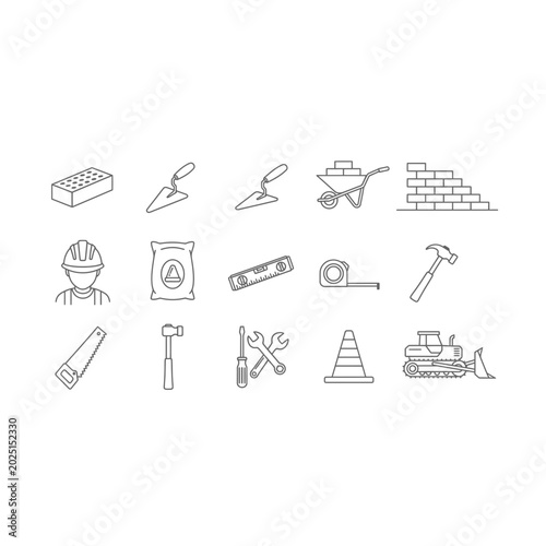 Construction tools and equipment icon set for architecture and building