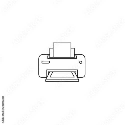 Simple office printer line art icon with equipment document technology