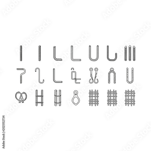 Set of various geometric textile pattern icons with geometric, abstract