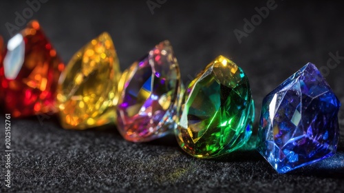 Colorful Gemstones Display on Black Velvet Background in Elegant Line