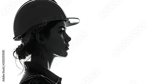 Isolated Woman Construction Worker Profile Portrait Hard Hat Realistic Photo