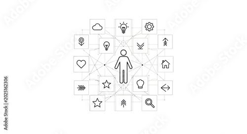 Fotografie Vector icons, business and technology symbols, 25 line style graphics, human cen