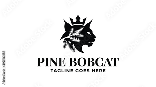 Tableau sur toile Minimalist black and white bobcat head logo with crown emblem