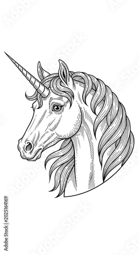 Line Art Unicorn Head Illus...