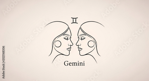 Tableau sur toile Gemini zodiac sign illustration with two faces and symbol.