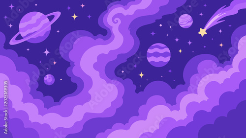 Foto Whimsical Purple Cosmic Space Vector Background
