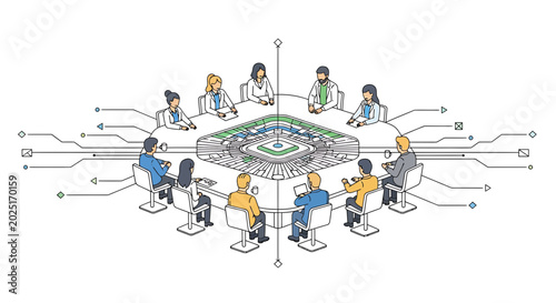 Business team, collaboration, communication, network, infographic, vector illustration, office workers, meeting, brainstorming