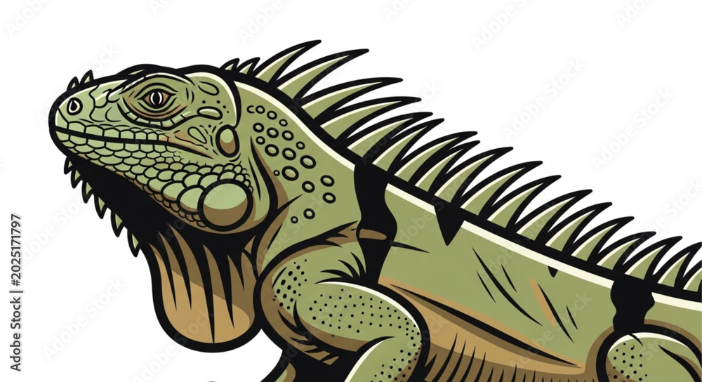 Φωτογραφία Green Iguana Reptile Close Up Profile Illustration.