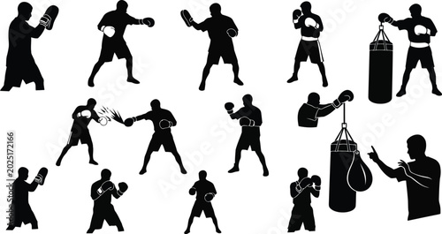Bild auf Leinwand Martial arts fighter silhouettes collection isolated on white background with ac