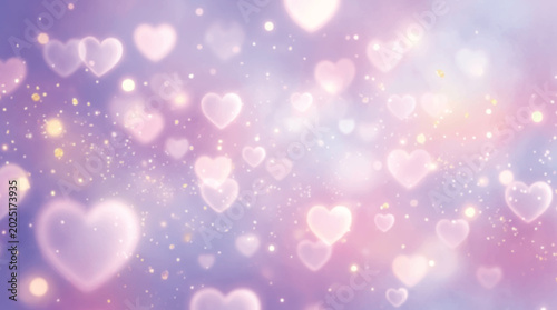 Blurred hearts background, pastel bokeh lights and soft focus