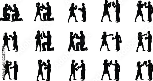 Obraz na płótnie Set of Black Silhouettes of Dancing Couples in Various Ballroom and Social Dance