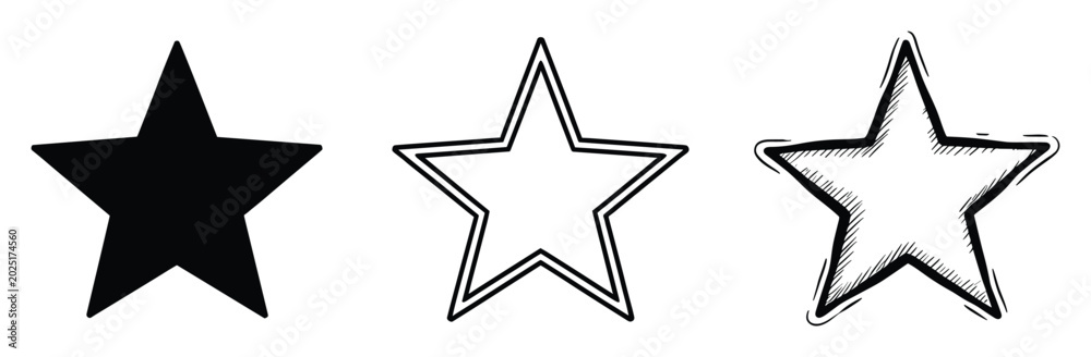 Obraz premium Set of stars in different styles solid double outline and handdrawn great for ratings