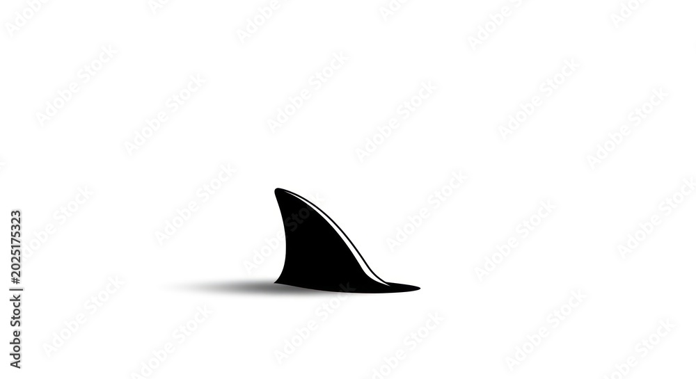 Fototapeta premium Minimalist black shark fin silhouette on white background concept