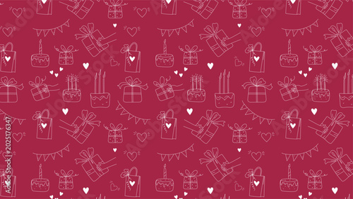 Seamless pattern of birthday elements Outline Drawing doodle sketch vector icon illustration