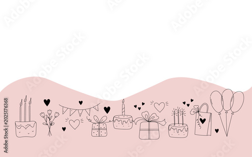 frame border of  birthday elements Outline Drawing doodle sketch vector icon illustration
