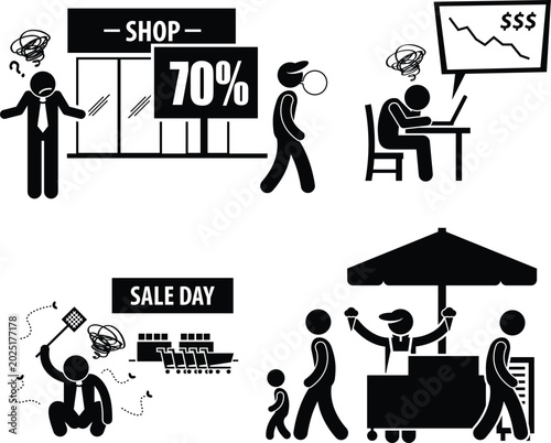 Sale day cartoon icon vector set