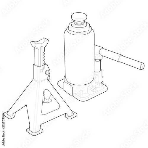 Cuadro en lienzo Isometric automotive hydraulic bottle jack stand drawing for undercarriage safe