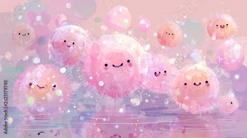 Cute Colorful Jellyfish Characters with Friendly Faces in Pink Background