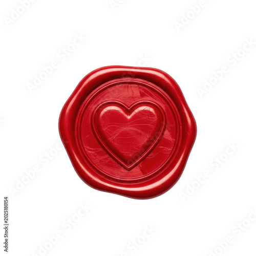 A red wax seal featuring a heart symbol for decorative or official use