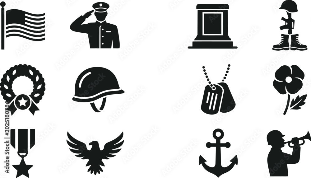 Naklejka premium Memorial day usa may 27 patriotic symbols and icons