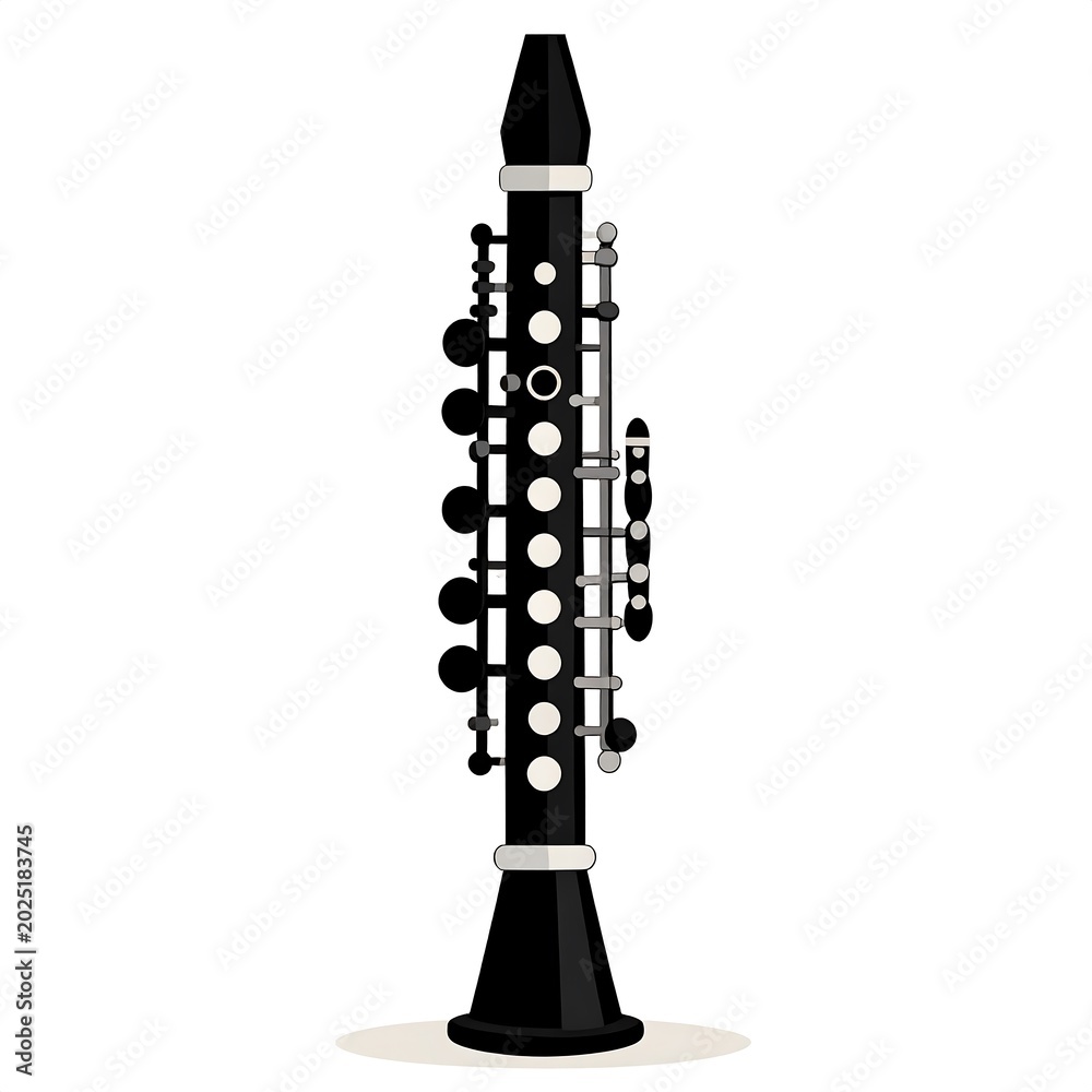 Fototapeta premium Isolated black clarinet illustration on a white background musical instrument