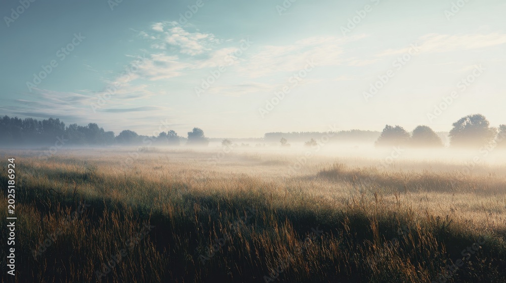 Obraz premium Misty Meadow at Sunrise