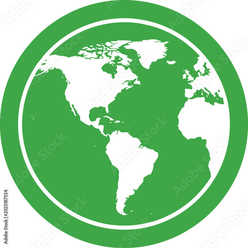 Green earth globe icon, world map silhouette with white continents, eco friendly environment symbol, global conservation sustainability concept vector illustration